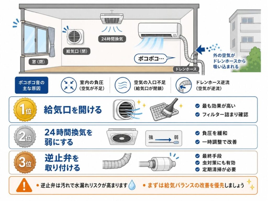 【窓を開けたくない人必見】ポコポコ音の解消方法（優先順位つき）