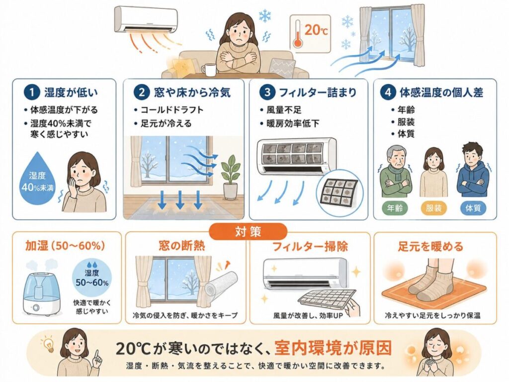 【結論】暖房20度で寒いと感じる主な原因はこの4つ