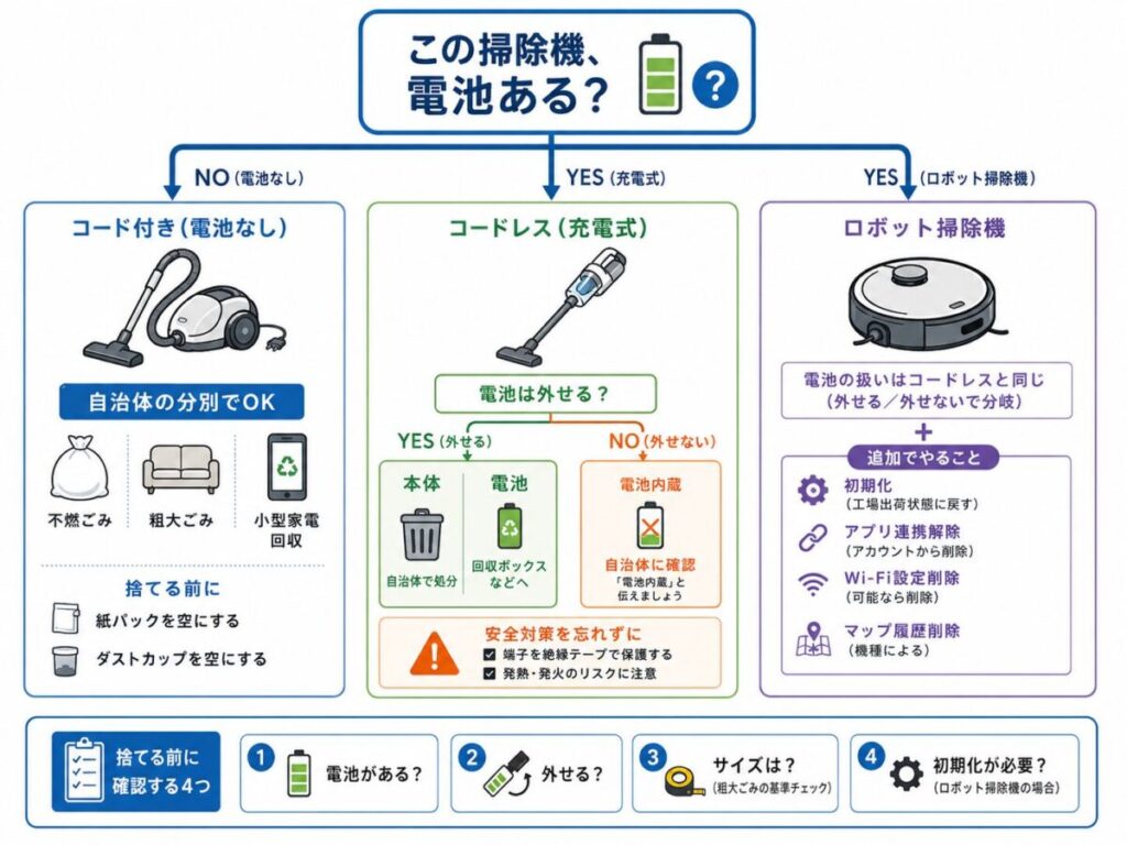 【結論】掃除機の捨て方は「電池があるか」で9割決まる