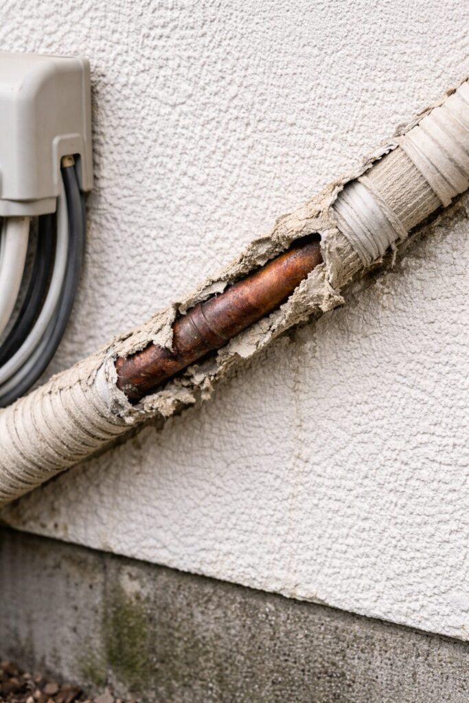 エアコン 室外機 銅管 むき出