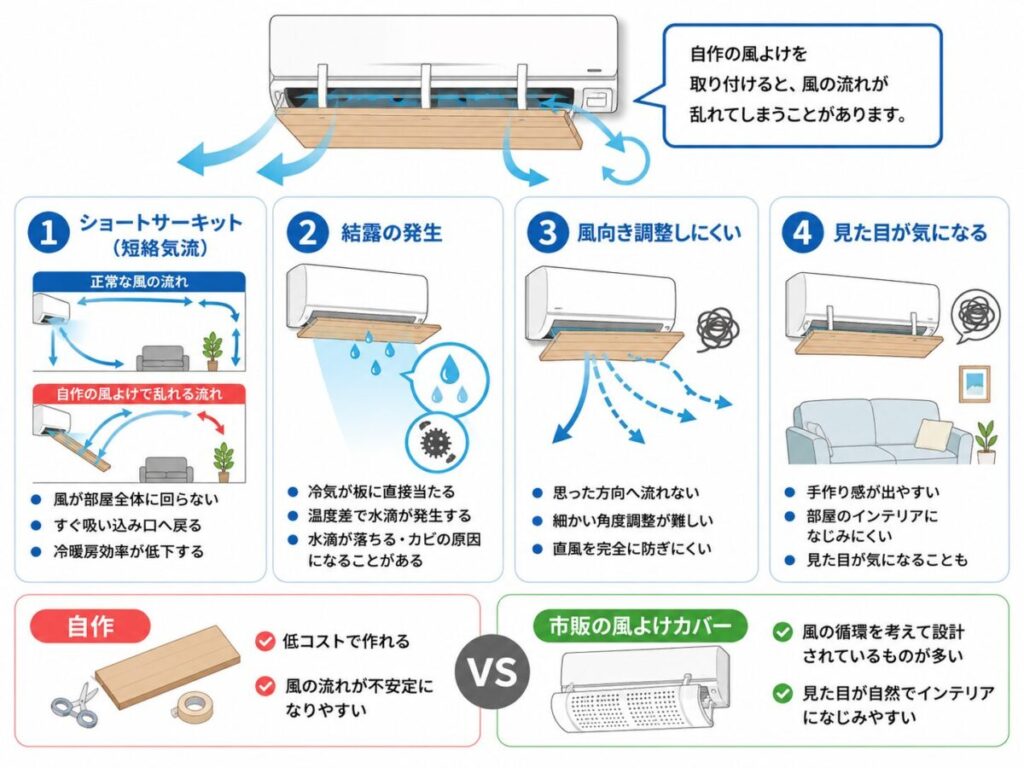 エアコン風よけを自作するデメリット