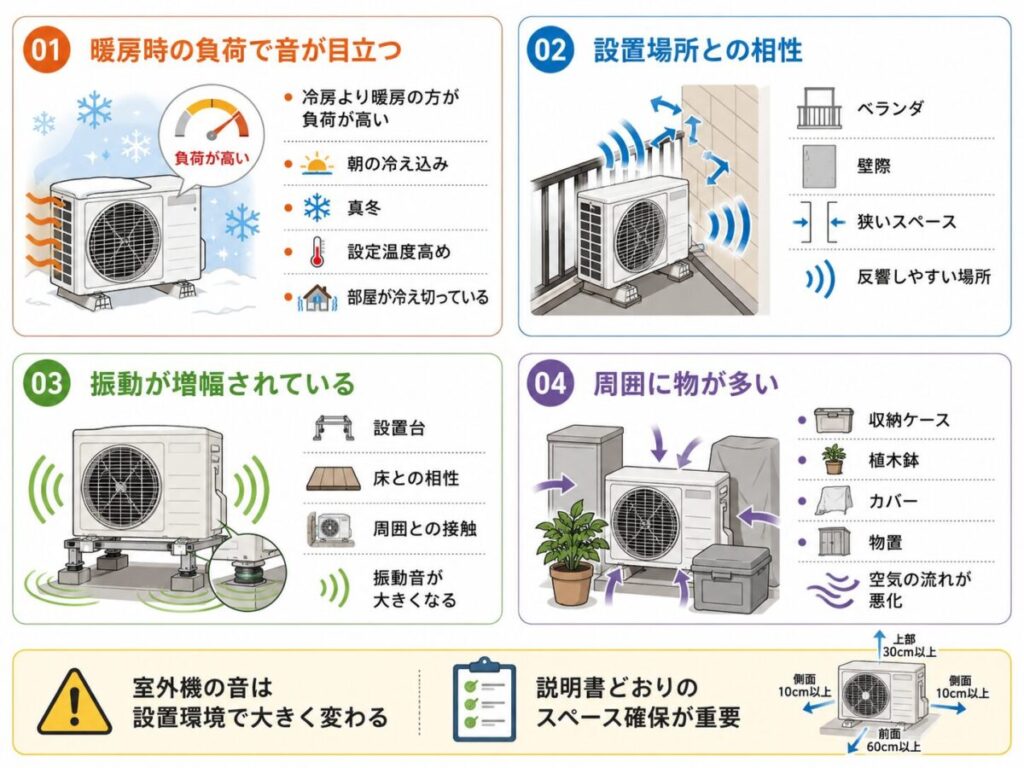 室外機がうるさいと感じる原因