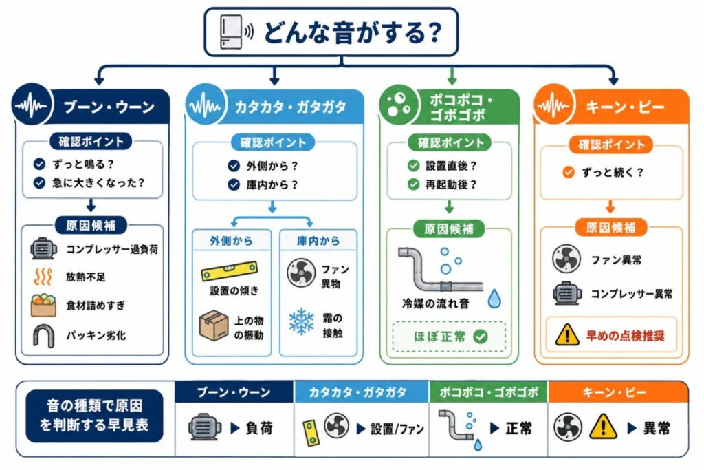音の種類別!原因の見分け方【ブーン・カタカタ・ポコポコ】
